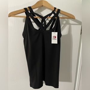 Buckle Black Strappy Neck Knit Tank